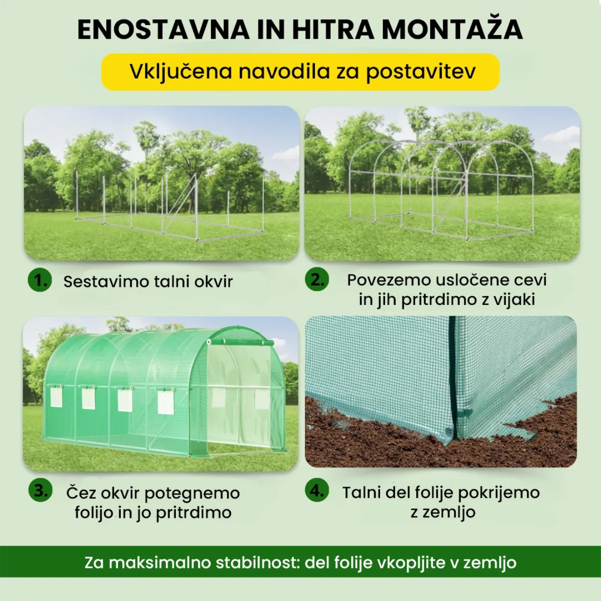 Folijski rastlinjak 2.5×4×2 m