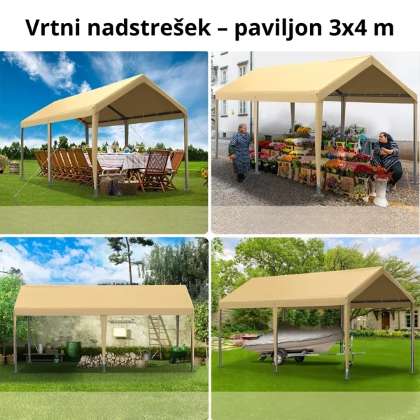 paviljon-3x4.9 Vrtni paviljon – nadstrešek 3 x 4 m z odstranljivimi stranicami (bež)