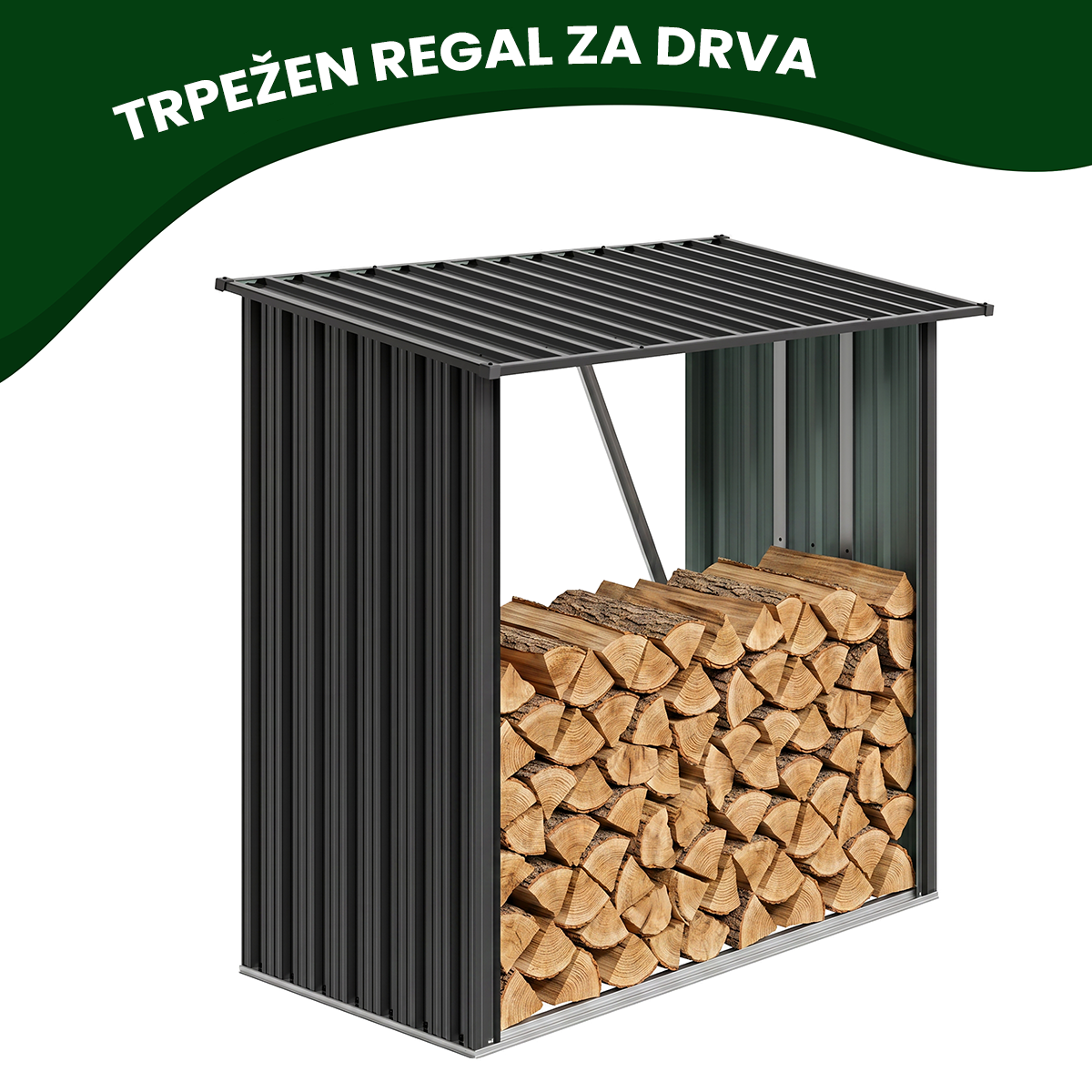 Kovinski nadstrešek za drva Premium - 89 × 163 × 154 cm (1,5 m²)