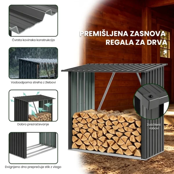Kovinski nadstrešek za drva Premium - 89 × 163 × 154 cm (1,5 m²)