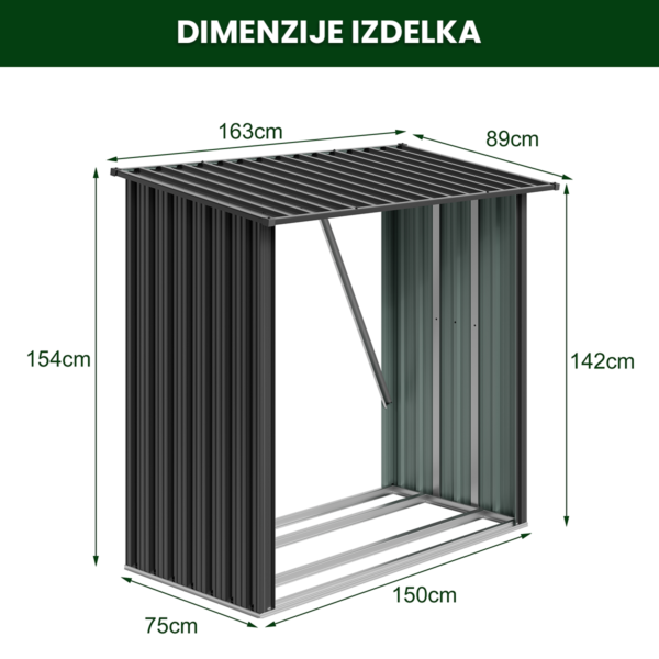 Kovinski nadstrešek za drva Premium | Pocinkano jeklo | 2 velikosti