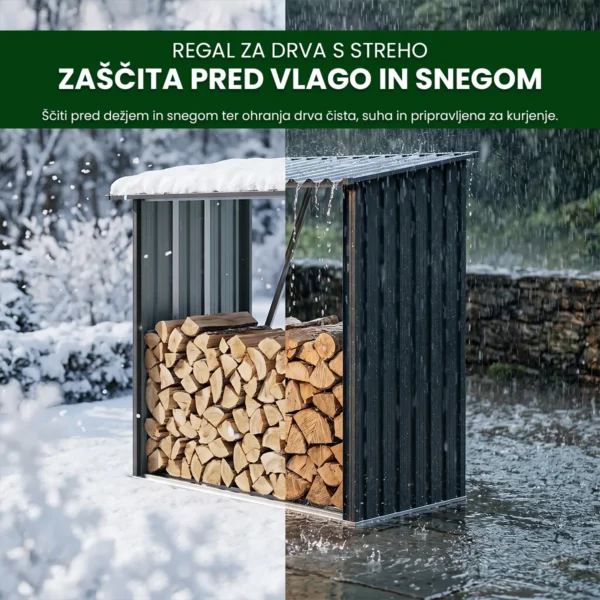 Kovinski nadstrešek za drva Premium - 89 × 163 × 154 cm (1,5 m²)